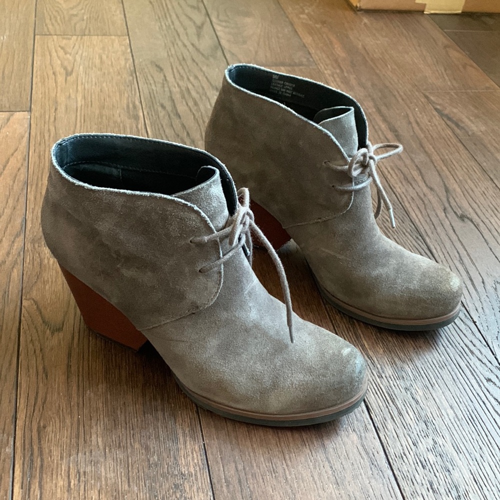 Leather/Suede Heeled Lace Up Booties